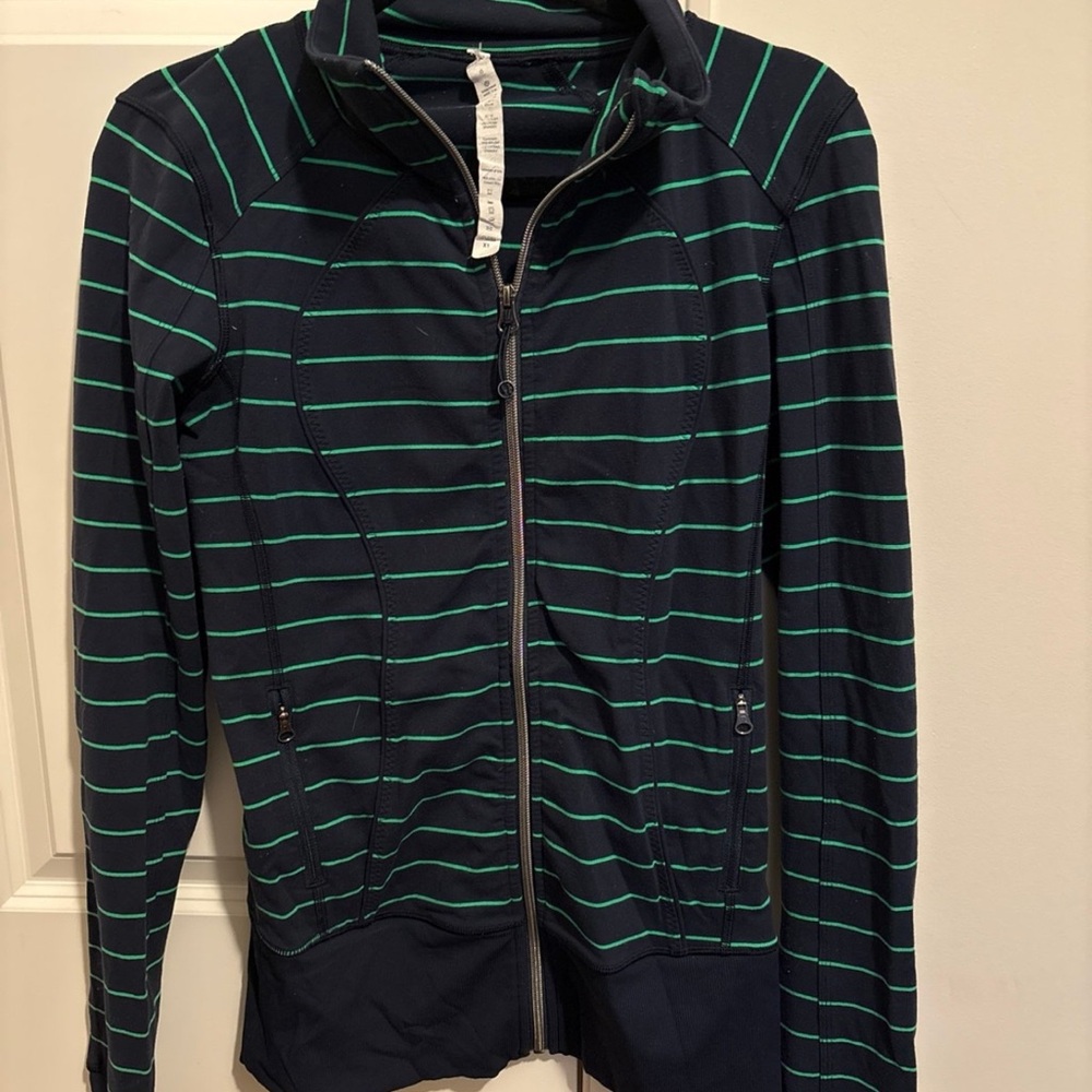 Lululemon Athletica Navy and Green Striped Hoodie